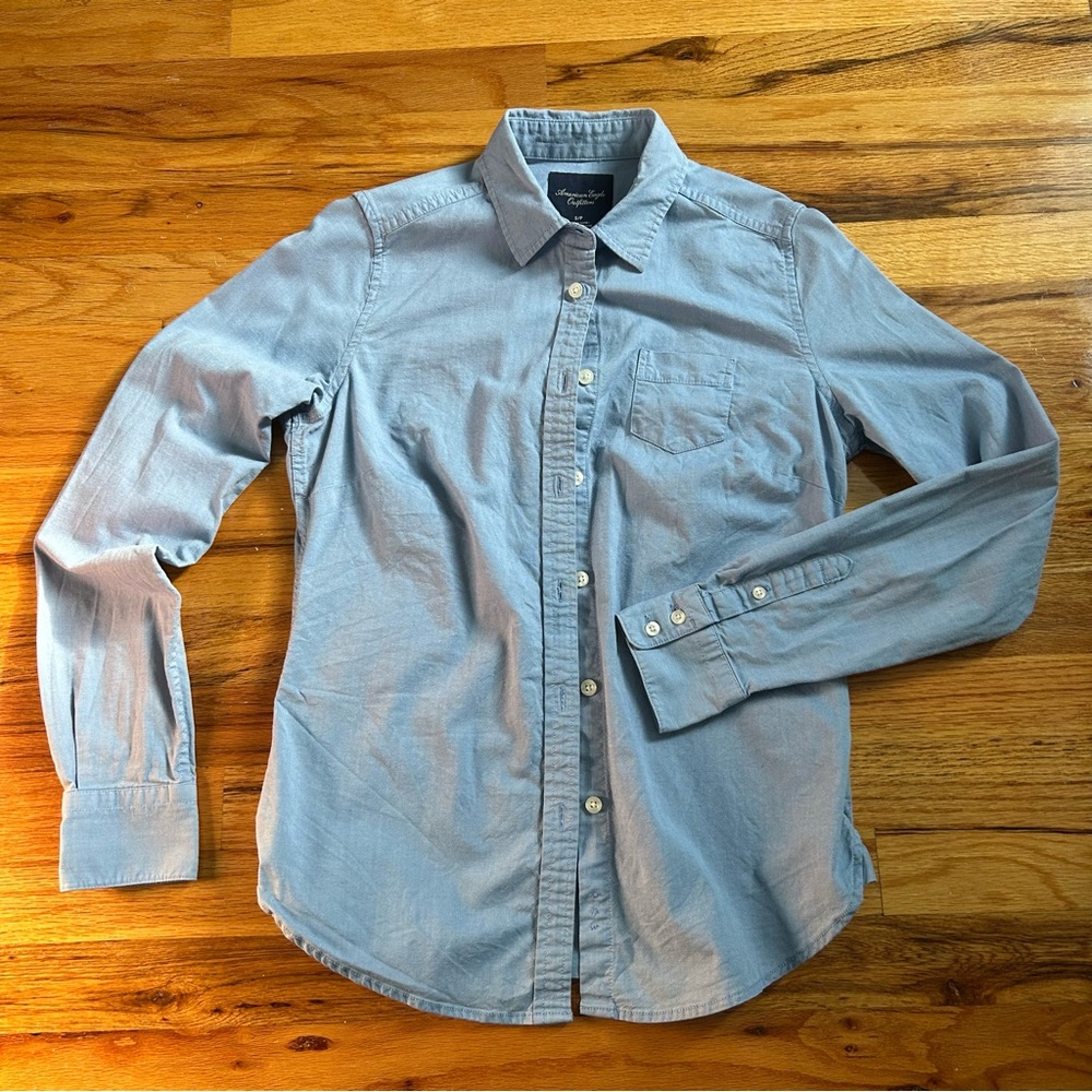 American Eagle Chambray Denim Button Down Shirt Y2k Vintage